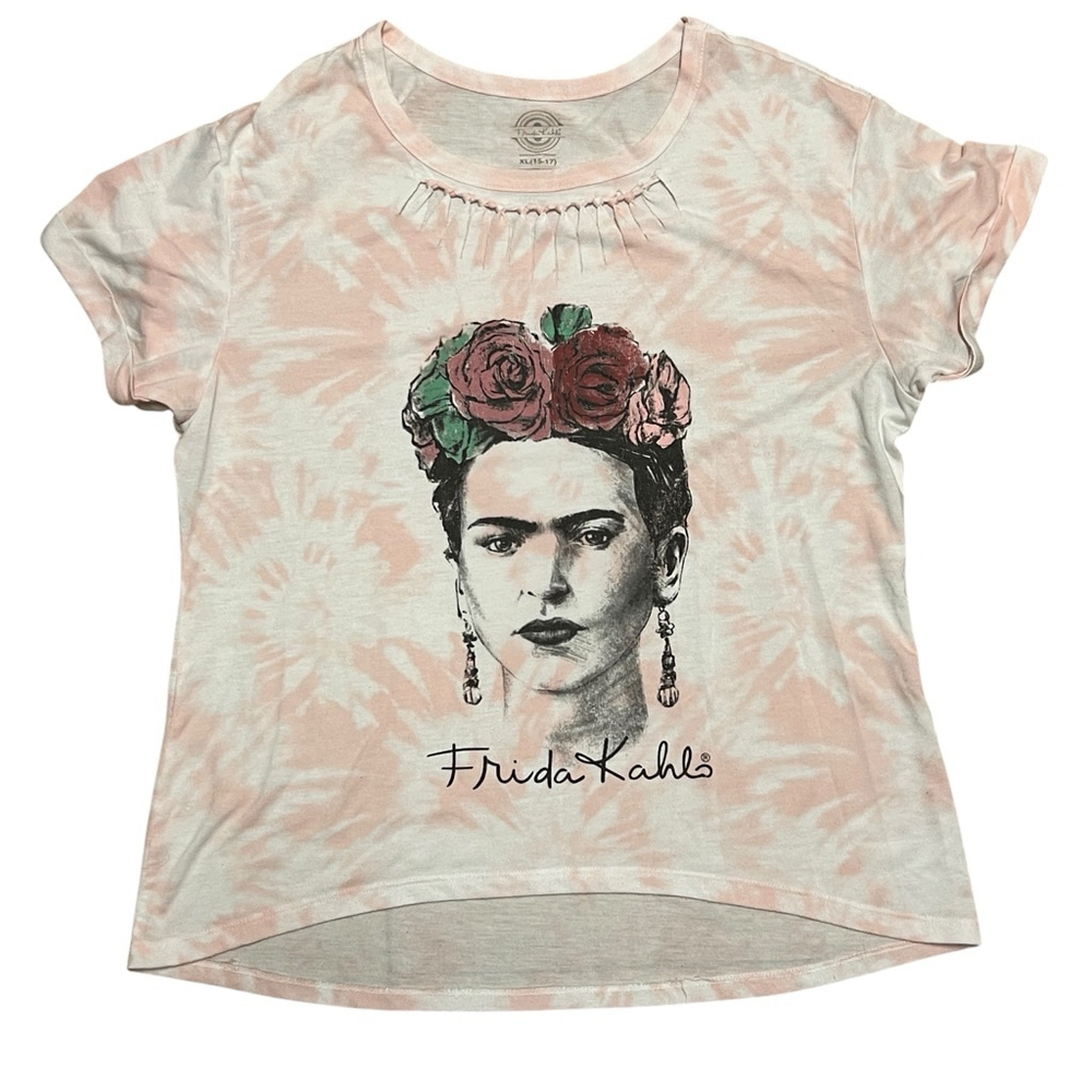 Frida Kahlo Tie Dye T-Shirt XL 15-17 Pink Graphic Boho Floral Art Tee Casual Top - Picture 11 of 11